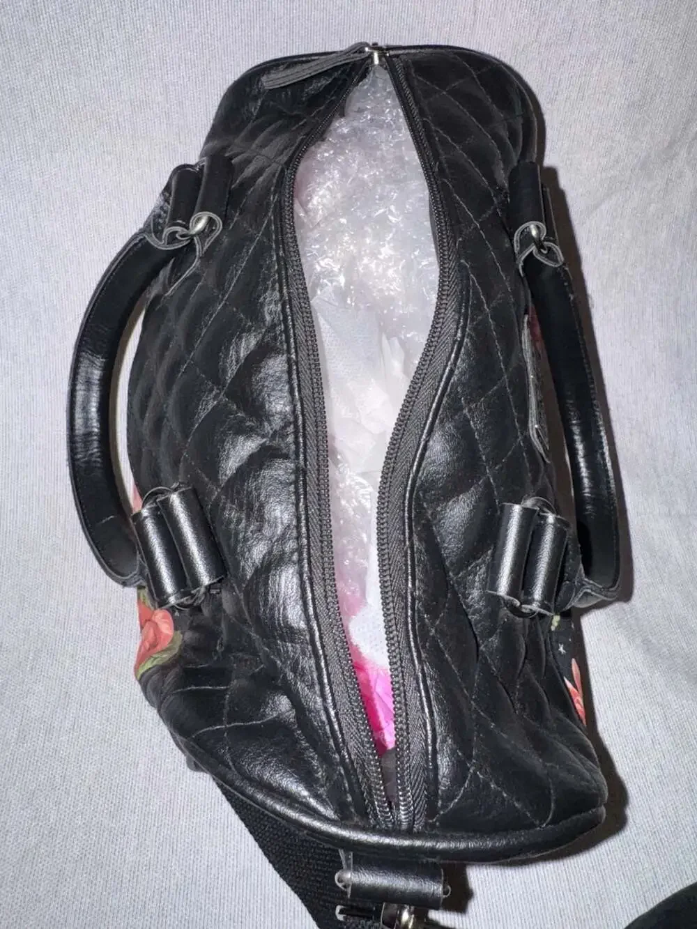 Liquorbrand Skull & Rose Quilted Satchel Bag Gothic Crossbody Purse Black Floral